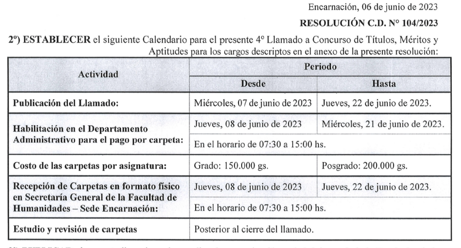 4º Llamado A Concurso De Títulos, Méritos Y Aptitudes Del Año 2023 ...